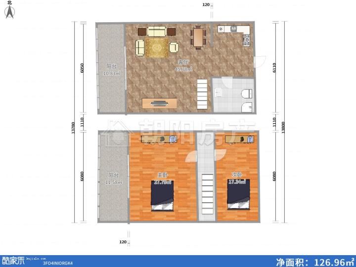 龙湖路一号2室1厅复式房精装朝西户型出售_7