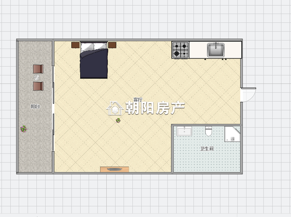上品印象 45平 西向一室一厅 学区房 毛坯高楼层