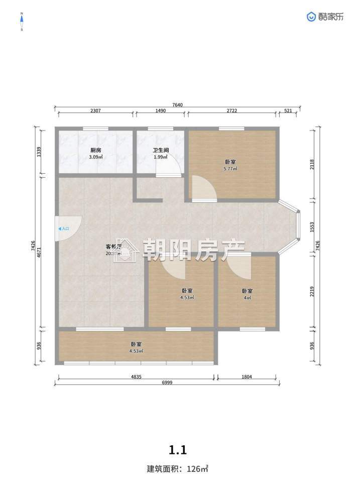 金凤小区 126平 南向大三居 交通便利 3015元/平